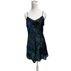 VTG Oscar de la Renta Short Slip Dress Small Baroque Scroll Sheer Luxe Green